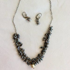 Vintage KAARI MENG NYC Designs gray pearl necklace and earring set